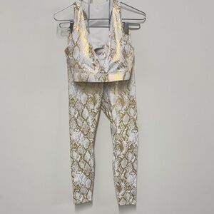 Fabletics Gold and White Snake Print Leggings Set